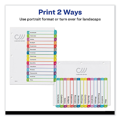 Avery Customizable TOC Ready Index Multicolor Tab Dividers, 15-Tab, 1 to 15, 11 x 8.5, White, Contemporary Color Tabs, 1 Set (AVE11845)