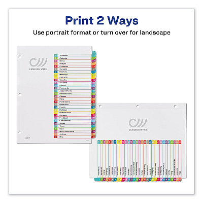 Avery Customizable TOC Ready Index Multicolor Tab Dividers, 31-Tab, 1 to 31, 11 x 8.5, White, Contemporary Color Tabs, 1 Set (AVE11846)