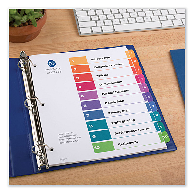 Avery Customizable Table of Contents Ready Index Dividers with Multicolor Tabs, 10-Tab, 1 to 10, 11 x 8.5, White, 3 Sets (AVE11082)