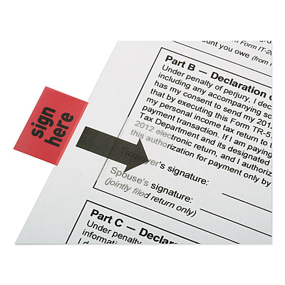AbilityOne 7510013892262, SKILCRAFT Page Flags, 1 x 1.75, Red, SIGN HERE, 50 Flags/Dispenser, 2 Dispensers/Pack