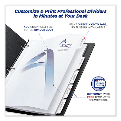 Avery Customizable Print-On Dividers, 3-Hole Punched, 5-Tab, 11 x 8.5, White, 1 Set (AVE11511)