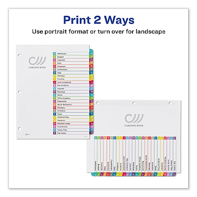Avery Customizable TOC Ready Index Multicolor Tab Dividers, 26-Tab, A to Z, 11 x 8.5, White, Contemporary Color Tabs, 1 Set (AVE11844)