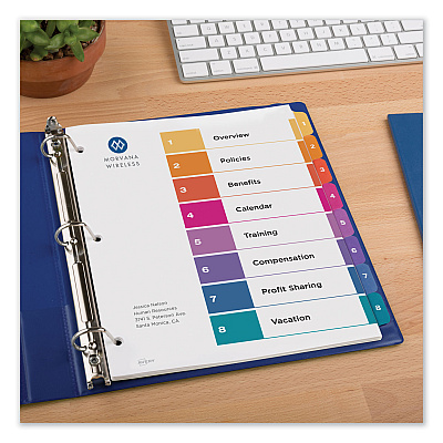 Avery Customizable Table of Contents Ready Index Dividers with Multicolor Tabs, 8-Tab, 1 to 8, 11 x 8.5, White, 3 Sets (AVE11081)