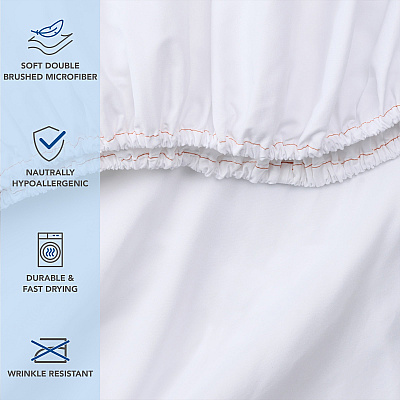Host & Home Microfiber Fitted Sheets - Twin Xl - White W/ Org Hem, Case Of 24 (MFS-398012)