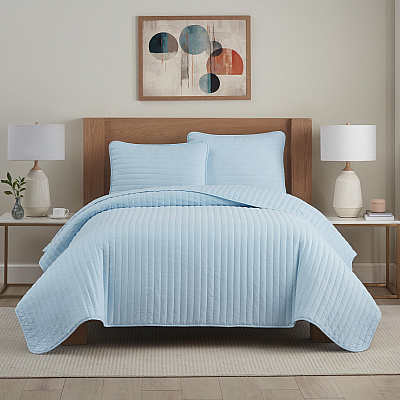 Host & Home Brushed Microfiber Quilt Set Queen Light Blue, Case Of 4 (MFQT-FQSET-LB)