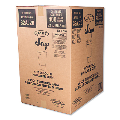 Dart Foam Drink Cups, 32 oz, White, 16/Bag, 25 Bags/Carton (DCC32AJ20)