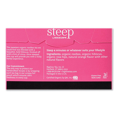 Bigelow Steep Tea, Rooibos Hibiscus Herbal Tea, 0.08 oz Tea Bag, 20/Box (BTCRCB17713)