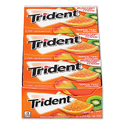 Trident Sugar-Free Gum, Tropical Twist, 14 Sticks/Pack, 12 Packs/Box (CDBMOZ01110)