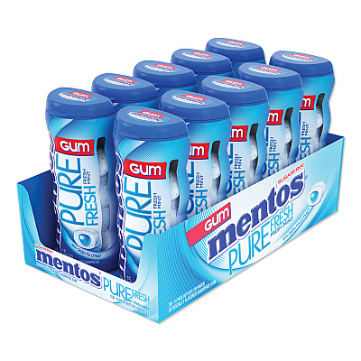 Mentos Pure Fresh Sugar-Free Gum, Mint, 15 Pieces/Pack, 10 Packs/Box (MENVAM1463620)