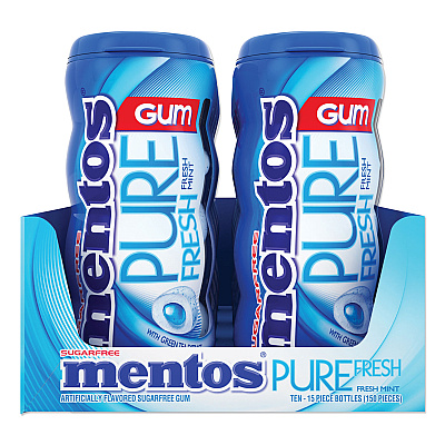 Mentos Pure Fresh Sugar-Free Gum, Mint, 15 Pieces/Pack, 10 Packs/Box (MENVAM1463620)