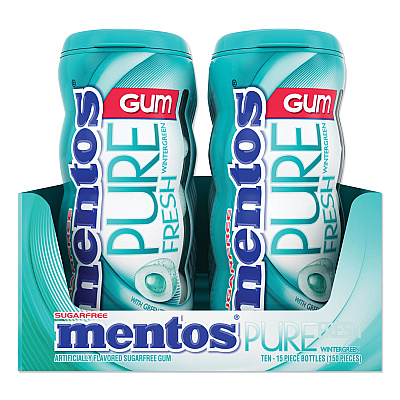 Mentos Pure Fresh Sugar-Free Gum, Wintergreen, 15 Pieces/pack, 10 Packs/box (MENVAM1463621)