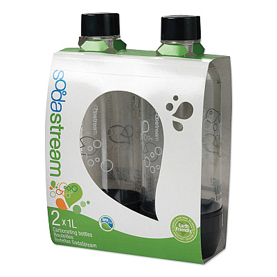 SodaStream Carbonating Bottle Twin Pack, Plastic, 33 oz, Clear/Black (PEP1042221010)