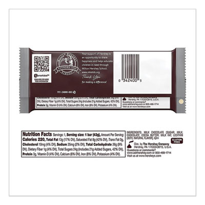 Hershey's Chocolate Bars, Milk Chocolate, 55.8 oz, 36/Box (HRS24000BX)