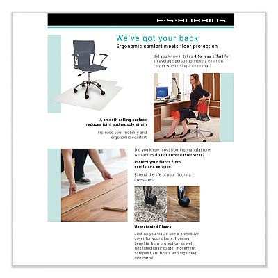 ES Robbins EverLife Light Use Chair Mat for Flat Pile Carpet, Rectangular, 36 x 44, Clear (ESR121821)