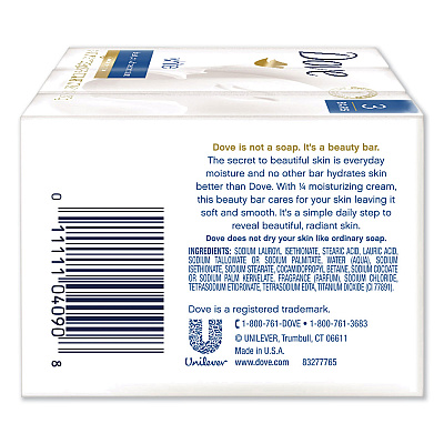 Dove White Beauty Bar, Light Scent, 3.17 oz, 12/Carton (UNI04090CT)
