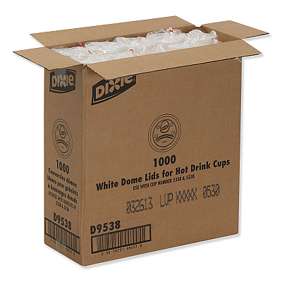 Dixie Dome Hot Drink Lids, Fits 8 oz Cups, White, 100/Sleeve, 10 Sleeves/Carton (DXED9538)