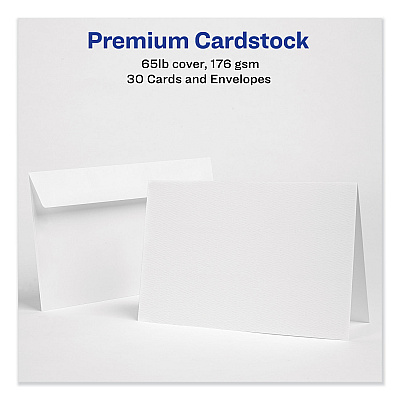 Avery Half-Fold Greeting Cards with Envelopes, Inkjet, 65 lb, 5.5 x 8.5, Textured Uncoated White, 1 Card/Sheet, 30 Sheets/Box (AVE3378)