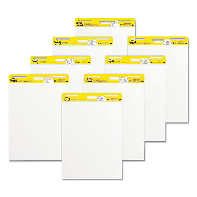 Post-it Easel Pads Super Sticky Vertical-Orientation Self-Stick Easel Pads, Unruled, 25 x 30, White, 30 Sheets, 8/Pack (MMM559VAD8PK)