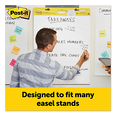 Post-it Easel Pads Super Sticky Vertical-Orientation Self-Stick Easel Pads, Unruled, 25 x 30, White, 30 Sheets, 3/Pack (MMM559VAD203PK)