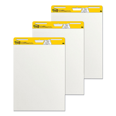Post-it Easel Pads Super Sticky Vertical-Orientation Self-Stick Easel Pads, Unruled, 25 x 30, White, 30 Sheets, 3/Pack (MMM559VAD203PK)