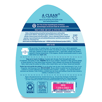 Seventh Generation Natural Liquid Fabric Softener, Free and Clear, 42 Loads, 32 oz Bottle, 6/Carton (SEV22833)