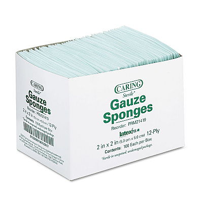 Medline Caring Woven Gauze Sponges, Sterile, 12-Ply, 2 x 2, 2,400/Carton (MIIPRM21419)