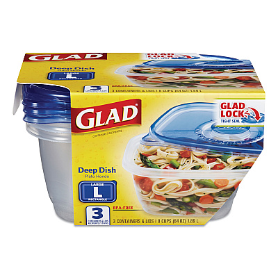 Glad Deep Dish Food Storage Containers, 64 oz, Plastic, 3/Pack (CLO70045PK)