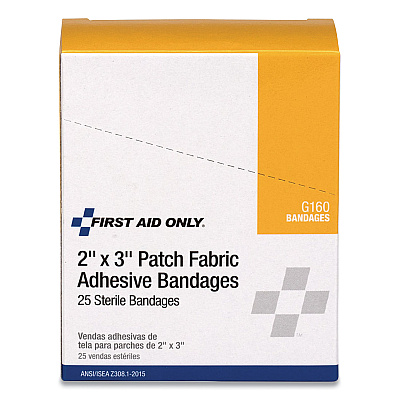 First Aid Only Heavy Woven Adhesive Bandages, Strip, 2 x 3, 25/Box (FAOG160)