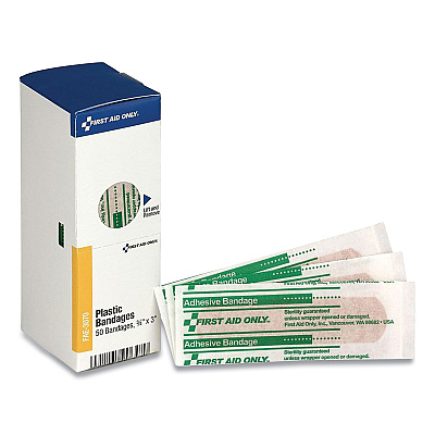First Aid Only Adhesive Plastic Bandages, 0.75 x 3, 50/Box (FAOFAE3070)