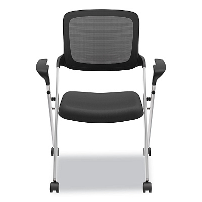 HON VL314 Mesh Back Nesting Chair, Supports Up to 250 lb, 19" Seat Height, Black Seat, Black Back, Silver Base (BSXVL314SLVR)
