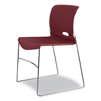 HON Olson Stacker High Density Chair, Supports 300 lb, 17.75" Seat Height, Mulberry Seat, Mulberry Back, Chrome Base, 4/Carton (HON4041MB)