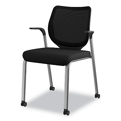 HON Nucleus Series Multipurpose Stacking Chair with ilira-Stretch M4 Back, Supports Up to 300 lb, Black Seat/Back, Platinum Base (HONN606HCU10T1)