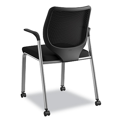 HON Nucleus Series Multipurpose Stacking Chair with ilira-Stretch M4 Back, Supports Up to 300 lb, Black Seat/Back, Platinum Base (HONN606HCU10T1)