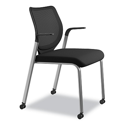 HON Nucleus Series Multipurpose Stacking Chair with ilira-Stretch M4 Back, Supports Up to 300 lb, Black Seat/Back, Platinum Base (HONN606HCU10T1)