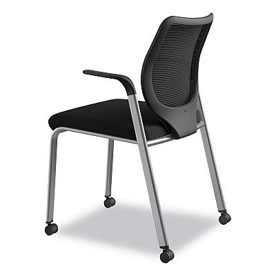 HON Nucleus Series Multipurpose Stacking Chair with ilira-Stretch M4 Back, Supports Up to 300 lb, Black Seat/Back, Platinum Base (HONN606HCU10T1)