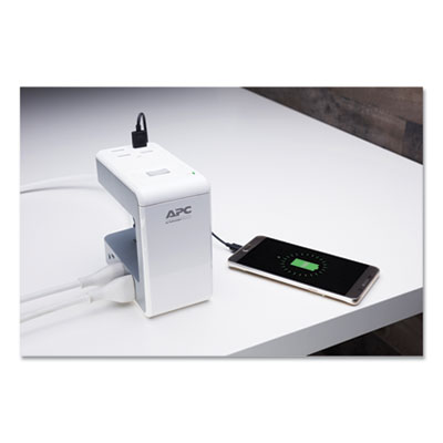 APC Essential SurgeArrest Surge Protector, Bridge Design, 6 AC Outlets/4 USB Ports, 6 ft Cord, 1,080 J, White (PE6U4W)