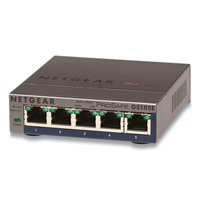 Netgear ProSAFE Smart Managed Plus Gigabit Ethernet Switch, 10 Gbps Bandwidth, 128 KB Buffer, 5 Ports (GS105E200NAS)