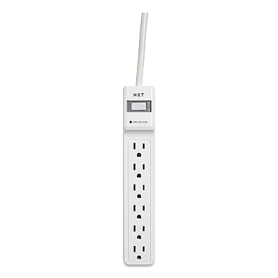 NXT Technologies Surge Protector, 6 AC Outlets, 2.5 ft Cord, 500 J, White, 2/Pack (NXT24324332)