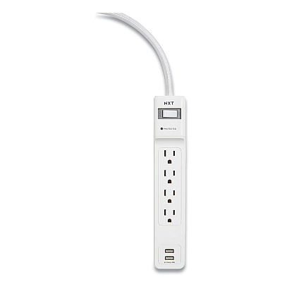NXT Technologies Surge Protector, 4 AC Outlets/2 USB Ports, 3 ft Cord, 600 J, White (NXT24324333)