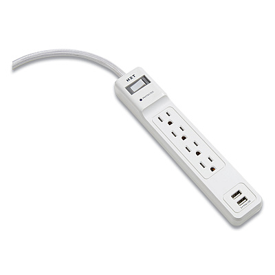 NXT Technologies Surge Protector, 4 AC Outlets/2 USB Ports, 3 ft Cord, 600 J, White (NXT24324333)
