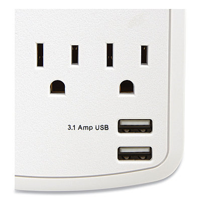 NXT Technologies Wall-Mount Surge Protector, 6 AC Outlets/2 USB Ports, 1,200 J, White (NXT24324334)
