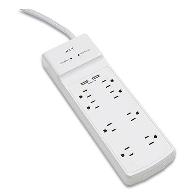 NXT Technologies Surge Protector, 8 AC Outlets/2 USB Ports, 6 ft Cord, 2,100 J, White (NXT24324337)