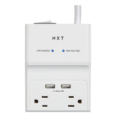 NXT Technologies Surge Protector, 8 AC Outlets/2 USB Ports, 6 ft Cord, 2,100 J, White (NXT24324337)