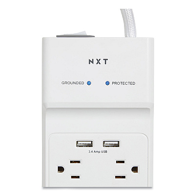 NXT Technologies Surge Protector, 10 AC Outlets/2 USB Ports, 6 ft Cord, 3,000 J, White (NXT24324338)