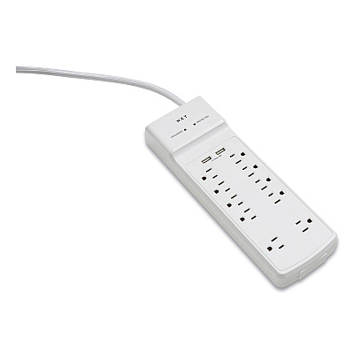 NXT Technologies Surge Protector, 10 AC Outlets/2 USB Ports, 6 ft Cord, 3,000 J, White (NXT24324338)
