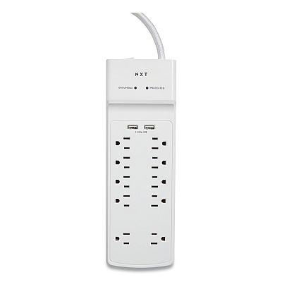 NXT Technologies Surge Protector, 10 AC Outlets/2 USB Ports, 6 ft Cord, 3,000 J, White (NXT24324338)