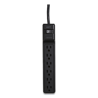 NXT Technologies Surge Protector, 6 AC Outlets, 4 ft Cord, 600 J, Black (NXT24373161)