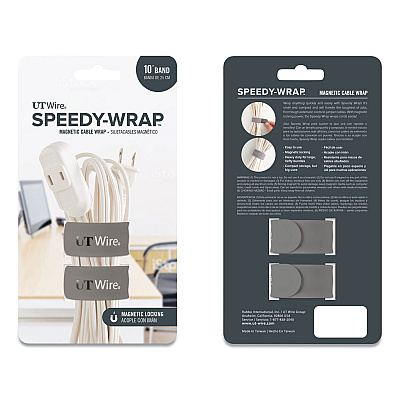 UT Wire Speedy-Wrap Magnetic Cable Wrap, 0.82" x 10", Gray, 2/Pack (RBOUTWSWM2GY)