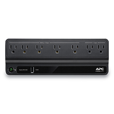 APC BN650M1 Back-UPS 650 VA Battery Backup System, 7 Outlets, 650 VA, 490 J (SEUBVN650M1)