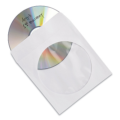 Verbatim CD/DVD Sleeves, 1 Disc Capacity, Clear/White, 100/Box (49976)